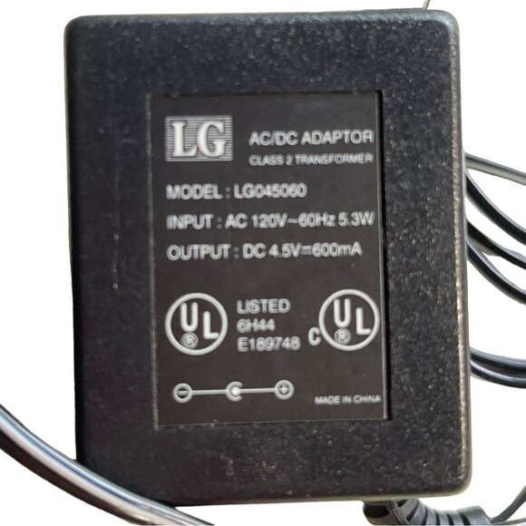 LG LG045060 AC DC Adapter 4.5V / 600mA Power Supply Charger Class 2 Transformer - Picture 1 of 5
